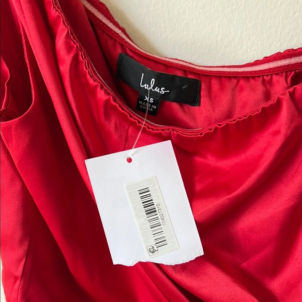 Lulus Law of Attraction Red Satin One-Shoulder Asymmetrical Midi Dress - Picture 3 of 8